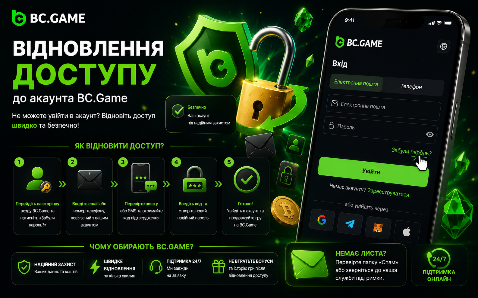 Відновлення доступу до акаунта BC.Game
